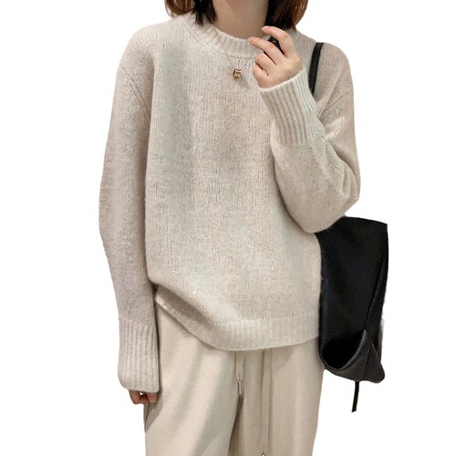 Soft and trendy versatile round neck long-sleeved autumn and winter new sweater jacket for women loose knitted bottoming shirt with inner top