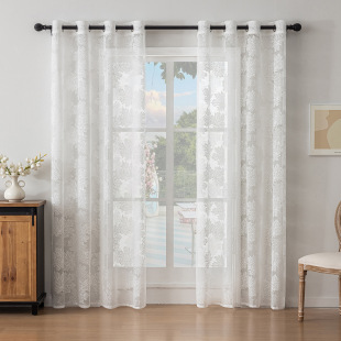 Simple Modern Jacquard Leaf Window Screen Living Room Bedroom Balcony Cross-border Amazon Hollow Finished Transparent Curtain