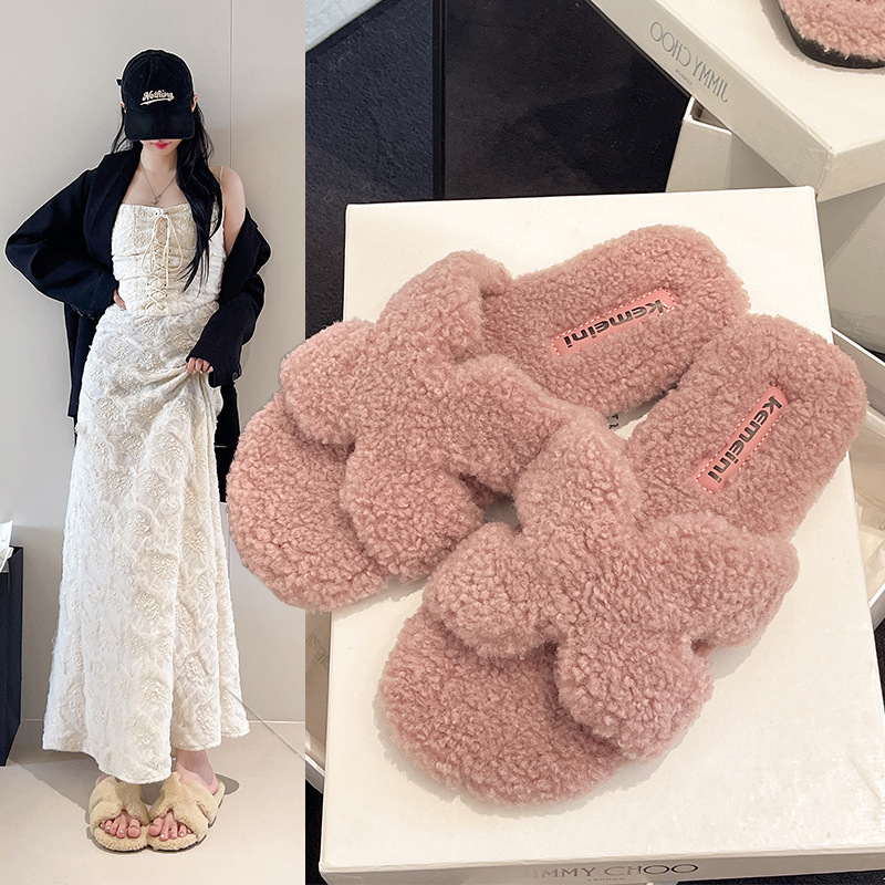 2025泰迪毛毛鞋女软底新款名媛秋冬季外穿H型风潮棉拖毛毛拖鞋女|undefined