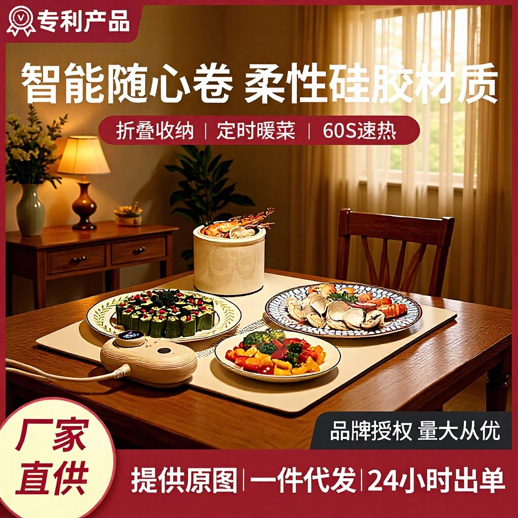 宏翱厂家清仓饭菜保温板冬季暖菜神器硅胶柔性玻璃电动旋转一件代