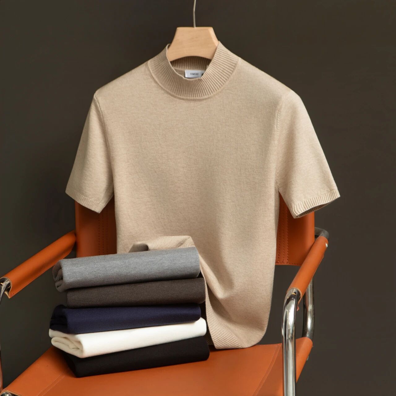Lyocell Half Turtleneck Short-Sleeved T-Shirt Sweater for Men That Can Be Worn in All Seasons, Slim-Fitting Spring, Autumn and Winter Inner Wear with Casual Needles