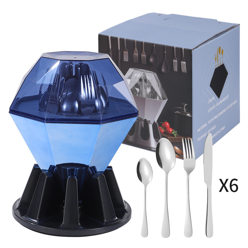 Conjunto de cubiertos de acero inoxidable transfronterizo de 24 piezas cuchillo de filete cuchara de cubiertos occidentales caja de regalo estado de ánimo cuchillo de huevo exportación