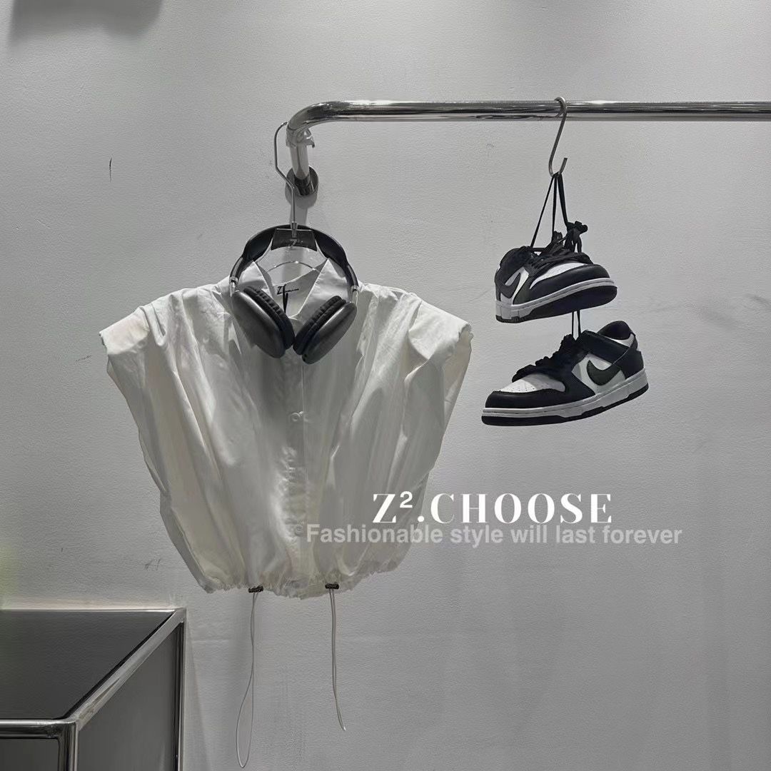 Chicas 2020 Verano nuevo estilo de Hong Kong estilo occidental de moda con cordón de cintura camisa corta sin mangas de un solo pecho