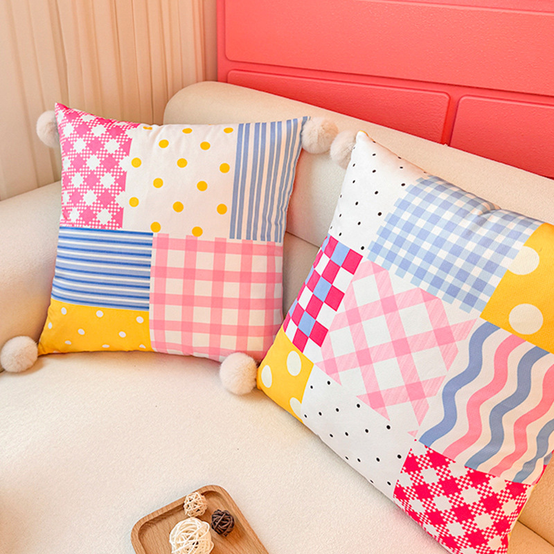 Almohada de dopamina geométrica, funda de almohada, sofá de sala de estar, almohada, impresión de cabecera, almohada de cintura abstracta, bola de pelo