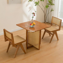 北欧实木日式藤编圆桌方桌家用民宿小户型简约餐厅商用型桌子组合