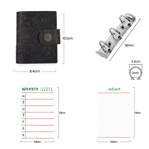 Vintage Business Ring Binder with Replaceable Genuine Leather Spiral Notebook