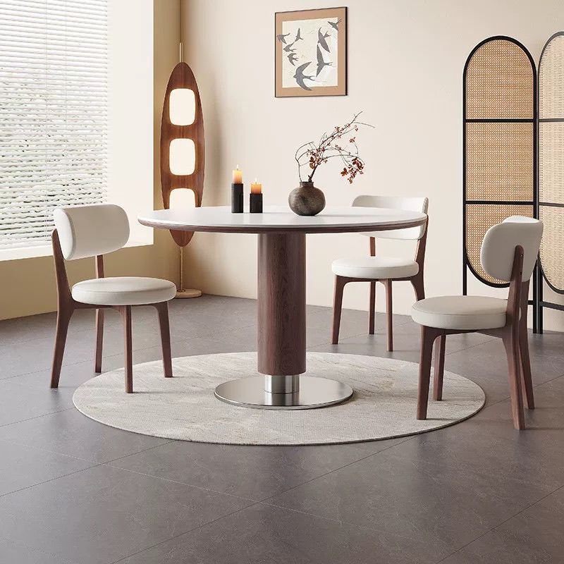 Medieval Style Retro Solid Wood Slate Dining Table French Retro Style Small Household Stainless Steel Round Negotiation Dining Table