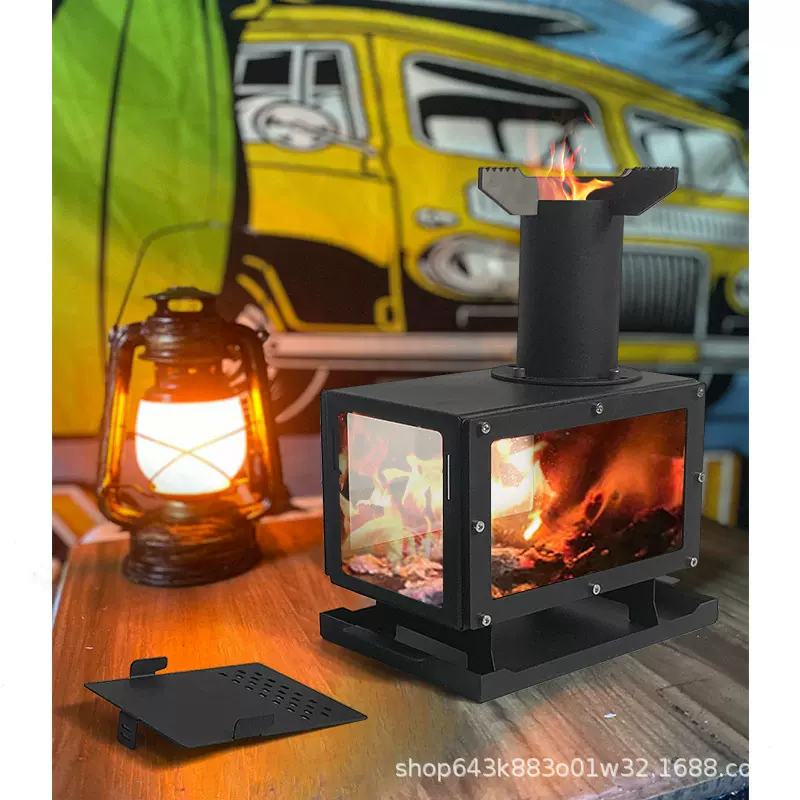 ♔林野户外露营野餐桌面柴火炉便携式围炉煮茶取暖观火玻璃迷你炉