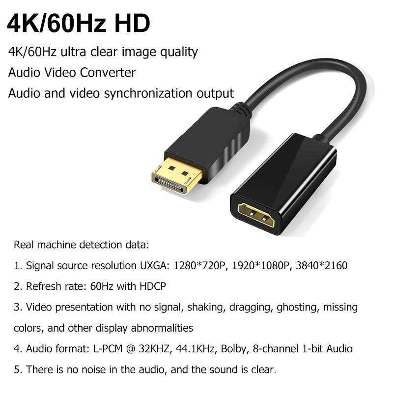 (2개) DP TO HDMI 비디오 자동차 HD 4K60HZ G3987 안드로이드 자동차 내비게이션 헤드 레스트