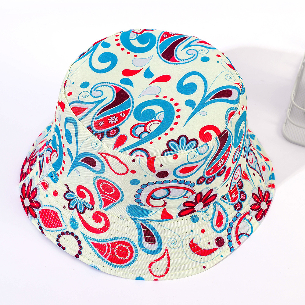 Sombrero de pescador impreso verano a prueba de sol circunferencia de la cabeza grande cara mirando sombrero pequeño personalidad de moda sombrero de pescador