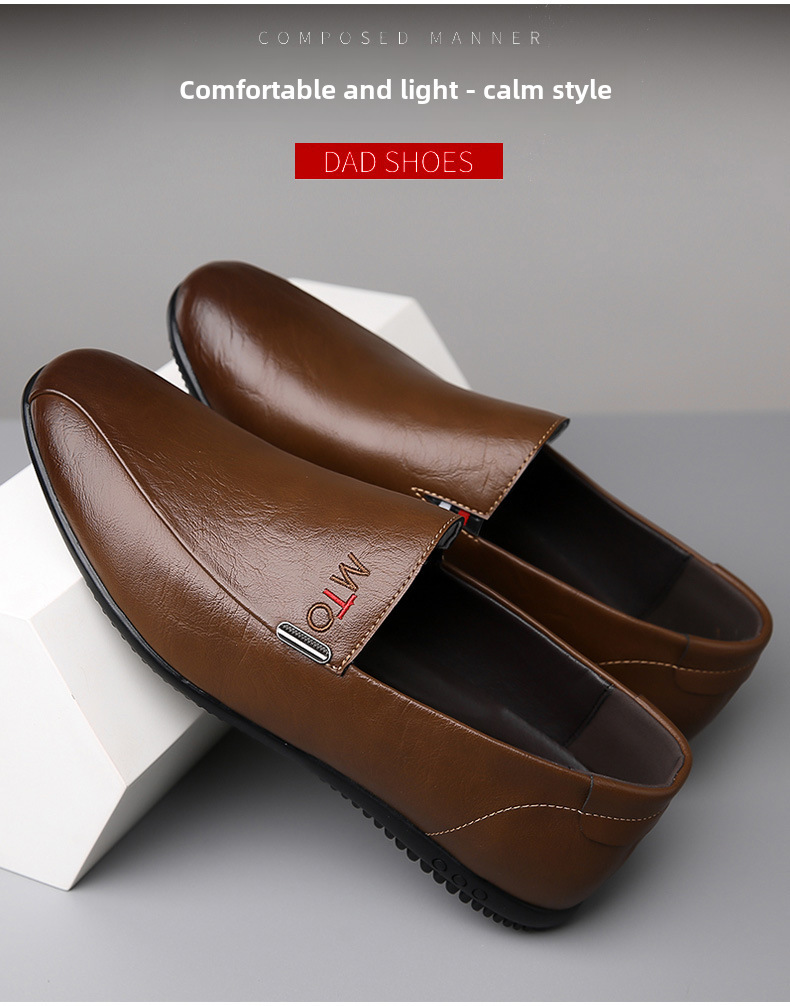 New men's casual bean shoes non-slip breathable set foot soft soles soft surface slip-on leather shoes_voghion.com