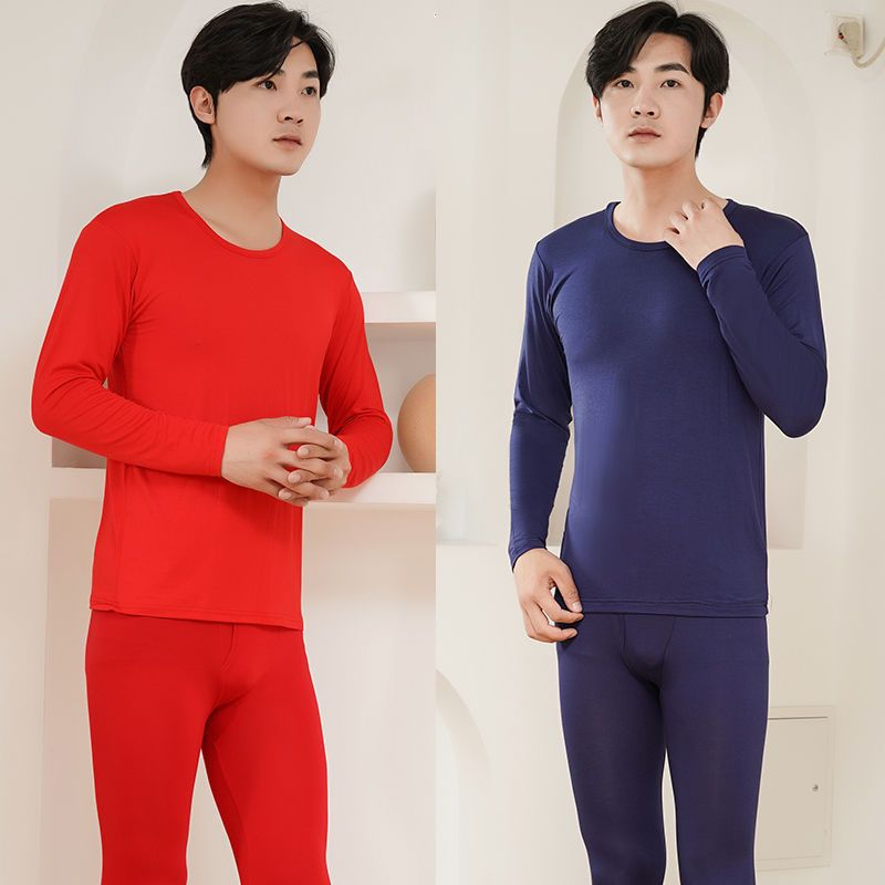 Cross-border men's modal cotton crew neck thermal underwear set, thin, high elasticity, plus size, slim fit, warm, perfect for husbands.