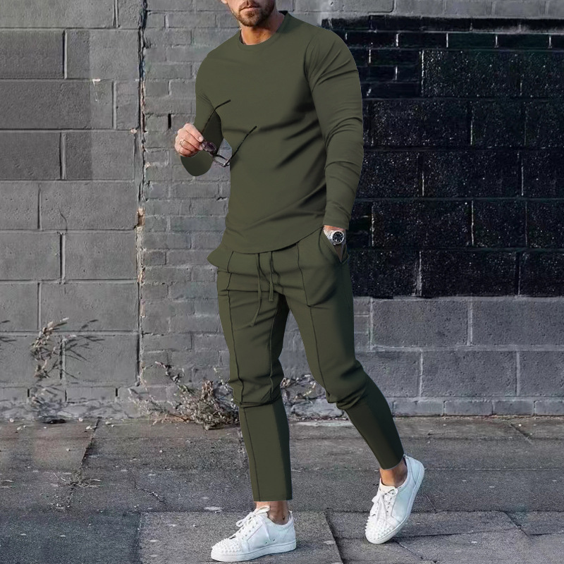 European clothing 2024 autumn two-piece round neck sleeved T-shirt long pants casual men's set_voghion.com
