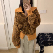 桔色高领毛衣开衫外套女2025秋冬新款慵懒风宽松显瘦加厚针织衫潮