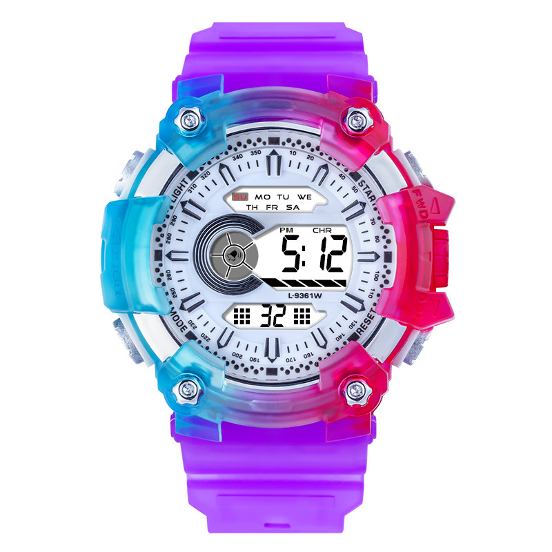 Tendencia estudiantes deportes al aire libre reloj de alarma multifuncional reloj electrónico luminoso nuevo color dragón gradiente transparente reloj electrónico