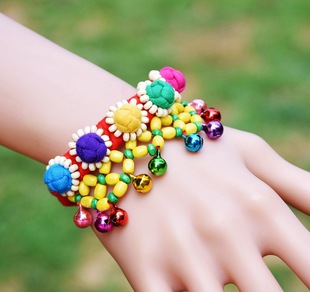 Ethnic Style Handmade Fabric Bell Bracelet for Dancing Women Retro Wrist Bracelets Simple Personalized Travel Gifts