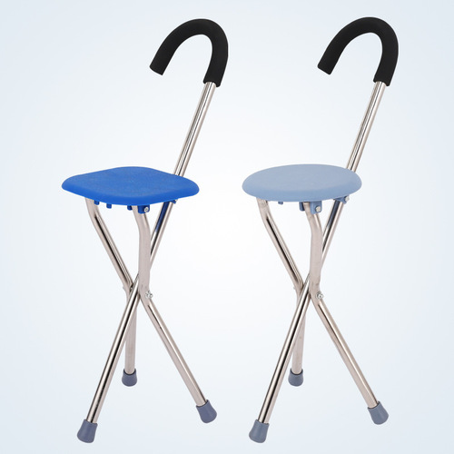 Stainless steel elderly folding cane, senior three-legged cane stool, cane stick cane stool, lightweight with seat, cane chair