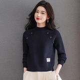 秋冬新款针织衫纯色插肩袖宽松慵懒风百搭气质显瘦半高领套头毛衣，女装针织衫/毛衣，妃慕昵服饰