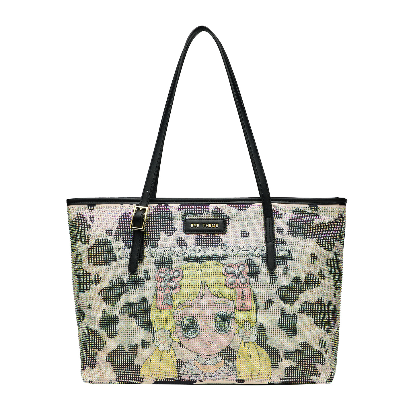 Diseño de dibujos animados impresos de tres piezas para mujeres con diamantes multipropósito bolsas de brazo con cremallera casuales para mujeres 2872 #