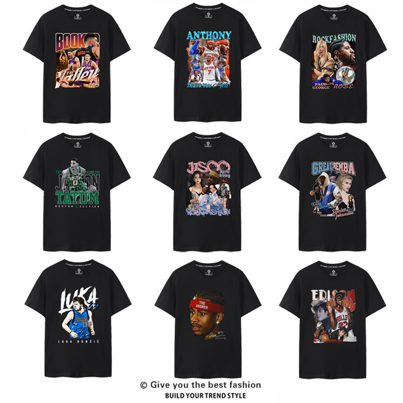 Trendy basketball star Kyrie Irving, Kevin Durant, JISOO, LaMelo Ball American casual short-sleeve T-shirt, plus size sports summer
