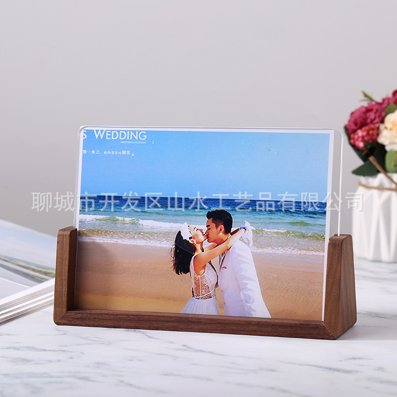 創意実木u型フォトフレーム6インチ7インチ8インチシンプルアクリル木製額縁子供用小置物展示フレーム