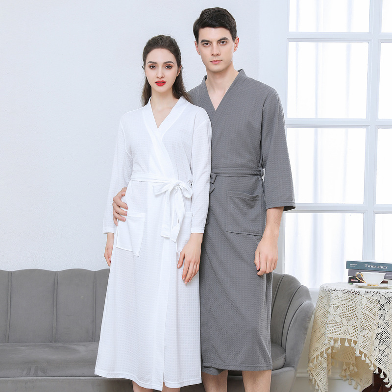 Amazon Spring and Summer Waffe Bathrobe Japanese-style Kimono Bathrobe Men's Foreign Trade Thin Bathrobe Hotel Same-style Home Clothes