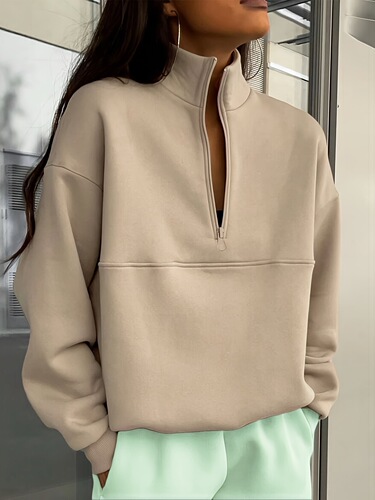 Women's Casual Light Purple Half Zip Sweatshirt Long
