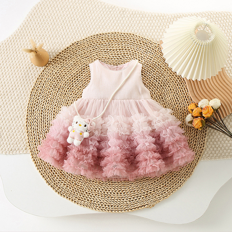 Girls' Summer Clothing 2026 New Gradient Sleeveless Dress Children's Summer Stylish Baby Girl Mesh Princess Dress