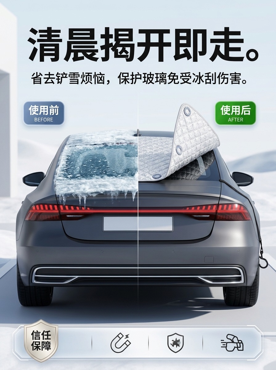 Car snow cover for rear windshield, sunshade, rear window cover, sun protection, UV protection, thickened car snow cover