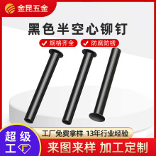 定制半空心铆钉 铁铆钉电泳黑色 空心钉  扁圆头  镀黑镍柳丁