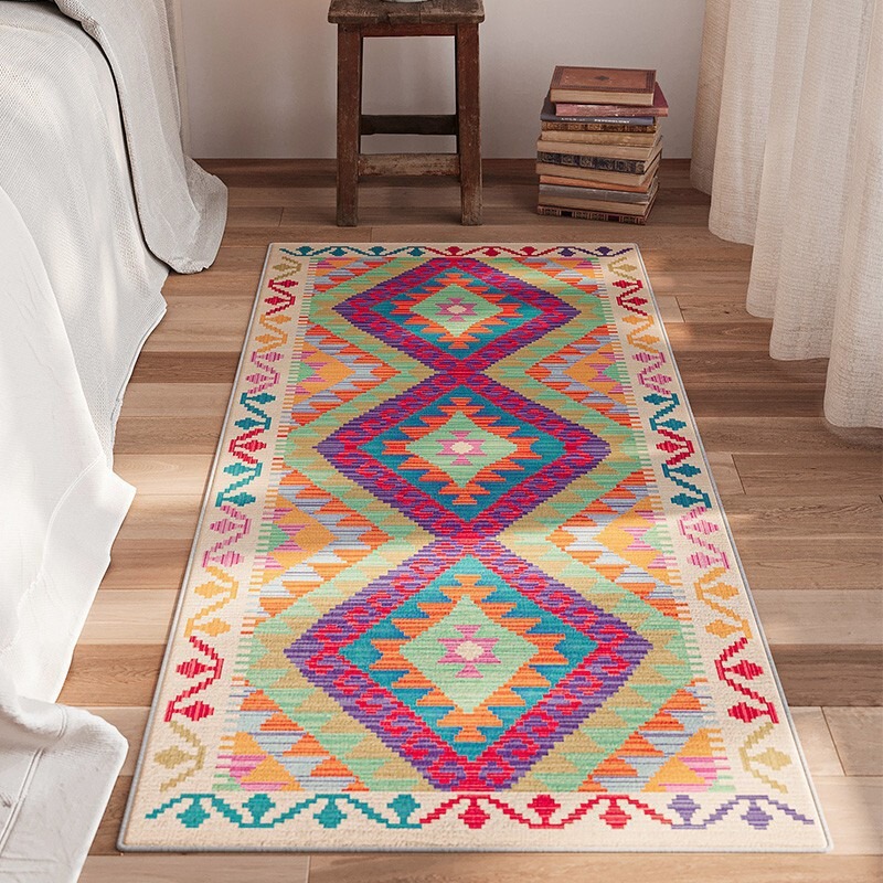Cross-border ethnic diamond pattern faux cashmere non-slip floor mat for home living room and bedroom, soft decor carpet, coffee table rug wholesale Cross-border ethnic diamond pattern faux cashmere non-slip floor mat for home living room and bedroom, soft decor carpet, coffee table rug wholesale