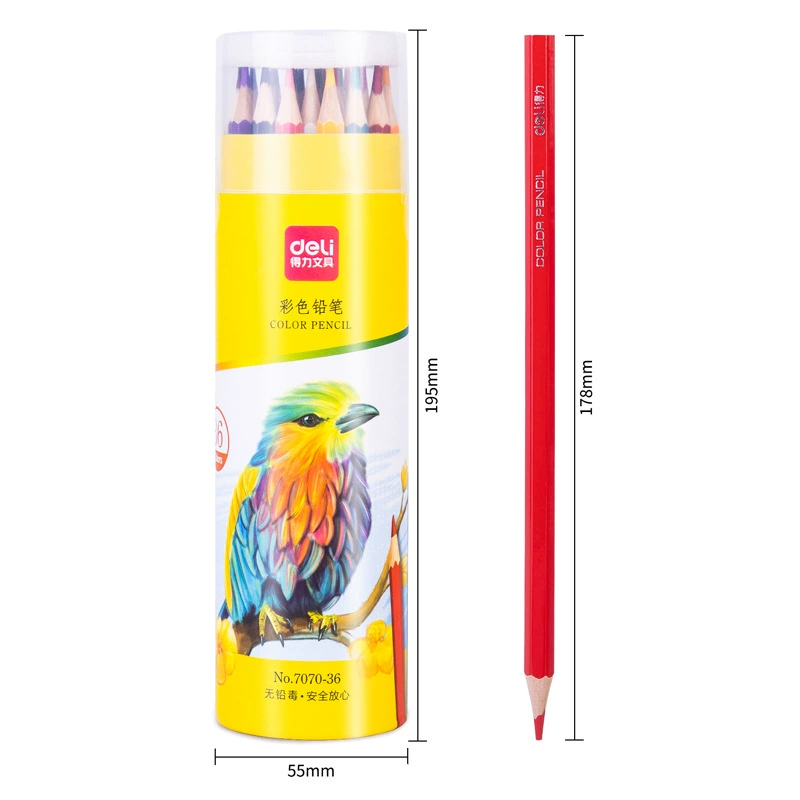 Deli 7070-36, шестигранный цветной грифель 36 цветов (ассорти) (36 цветов/туба)