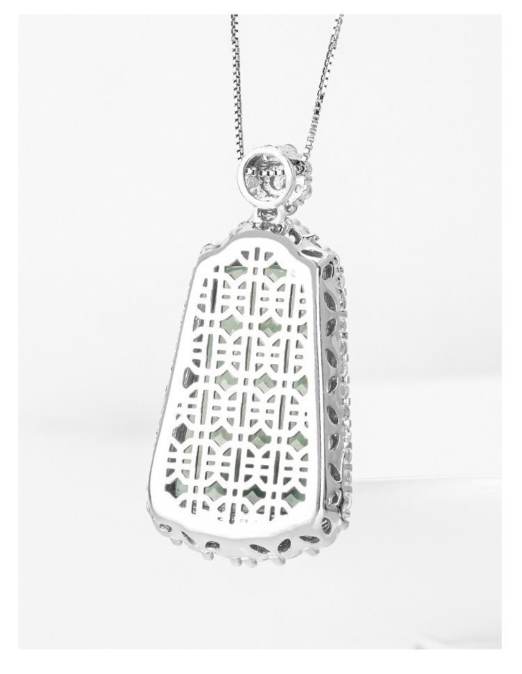 Mặt dây chuyền ngọc bích tự nhiên A hàng xanh nước biển không làm gì, khung bạc sterling đính đá chi tiết 7