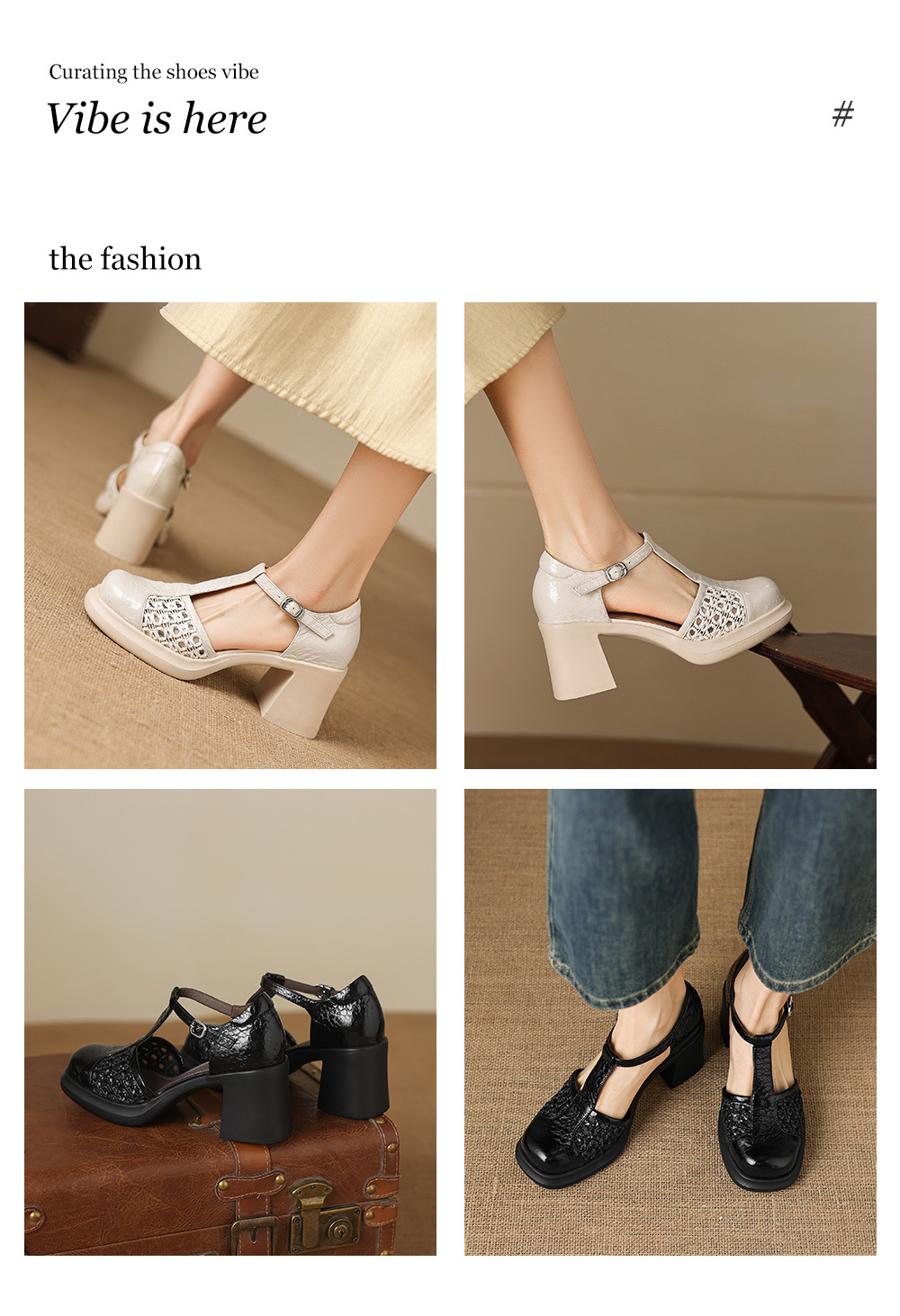 Sandal cao gót nữ quai ngang phong cách vintage, gót 8.5 cm, đế dày, mũi kín — đen chi tiết 1