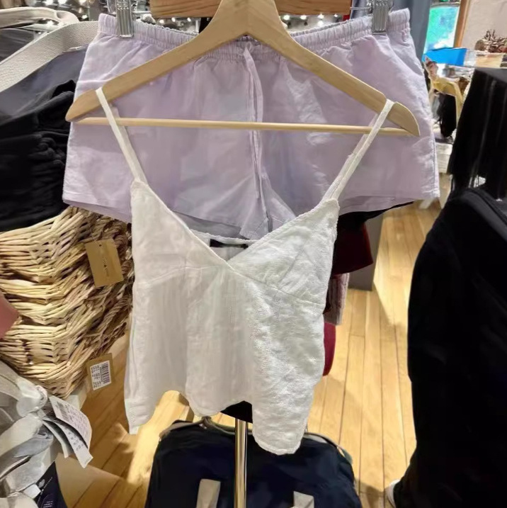 BM Style Shoulder Strap Adjustable Low Collar Dark Pattern Sling Bm White Vertical Pattern Eyes Lace-up Sling Pure Top