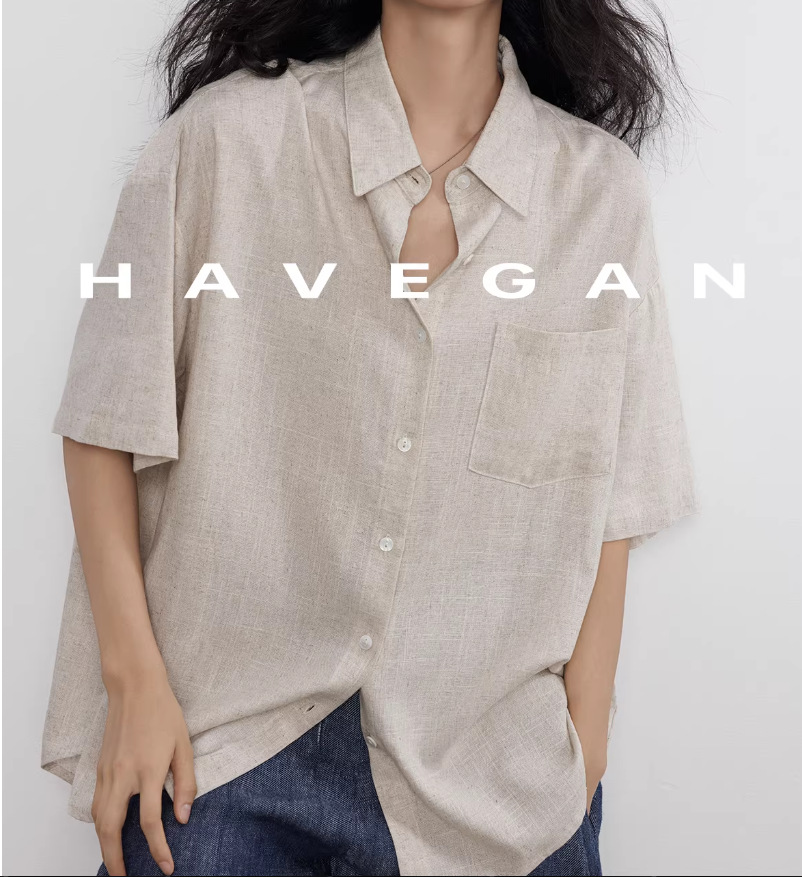 Áo sơ mi nữ linen tay ngắn phong cách cổ điển mới 2026 — màu xanh nhạt, màu sắc, màu xanh đậm, màu trắng chi tiết 1