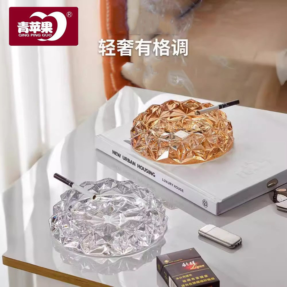 Manzana verde al por mayor cenicero de vidrio transparente hotel restaurante de cigarrillo de cristal gris de cigarrillo de cristal rosa de cigarrillo de cristal