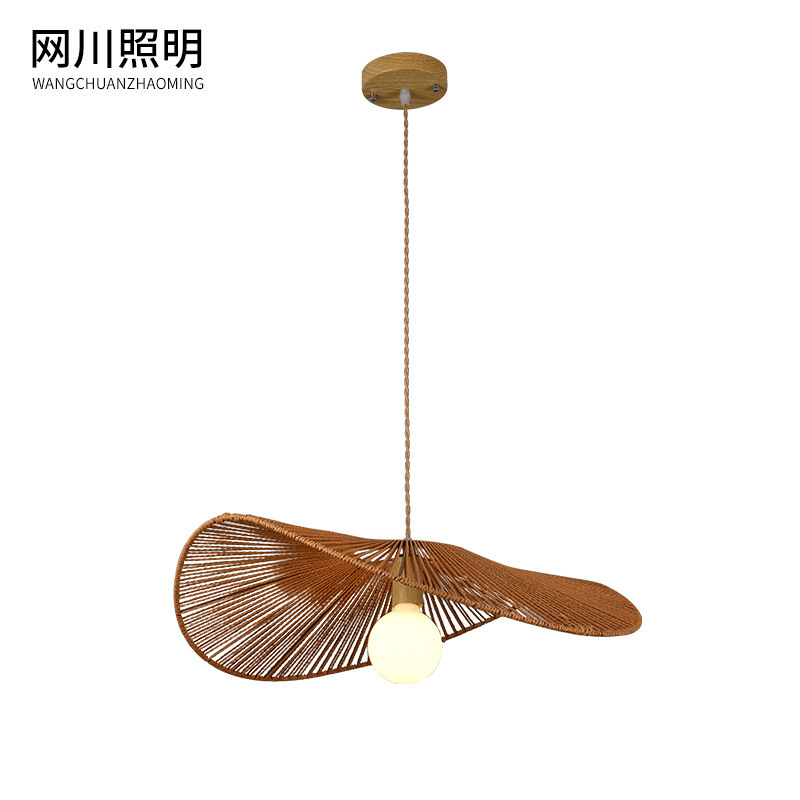 Cross-border chandelier for bamboo hat homestay restaurant chandelier personalized creative rattan woven paper rope indoor chandelier wholesale