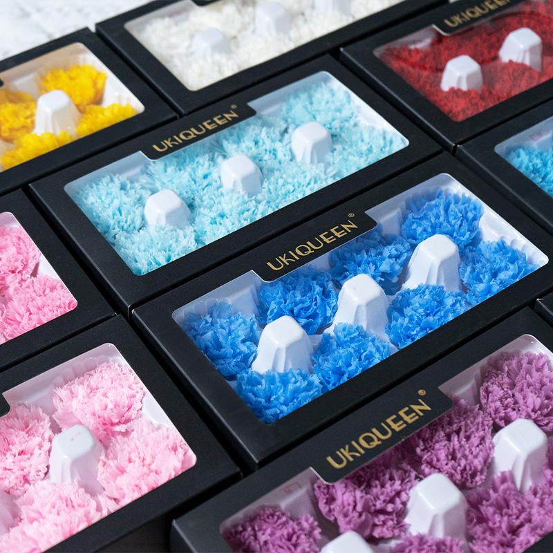 Fabricante de cabezas de flor de clavel eterno, venta al por mayor de regalos para el Día de la Madre, para mamá, maestra, ancianos, materiales para ramos de bricolaje