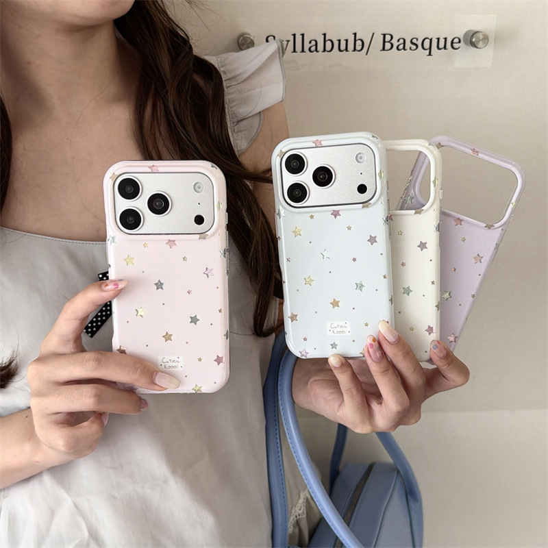 Korean-Style Colorful Star Heart Stand Suitable for iPhone 17 Pro Max, Apple 16 Phone Case, 15 Double-Layer, 14 Korean-Style Colorful Star Heart Stand Suitable for iPhone 17 Pro Max, Apple 16 Phone Case, 15 Double-Layer, 14