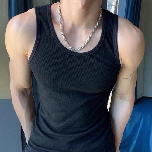 American-style weighted ribbed tight training sports muscle-displaying fitness base jacket for men sleeveless summer