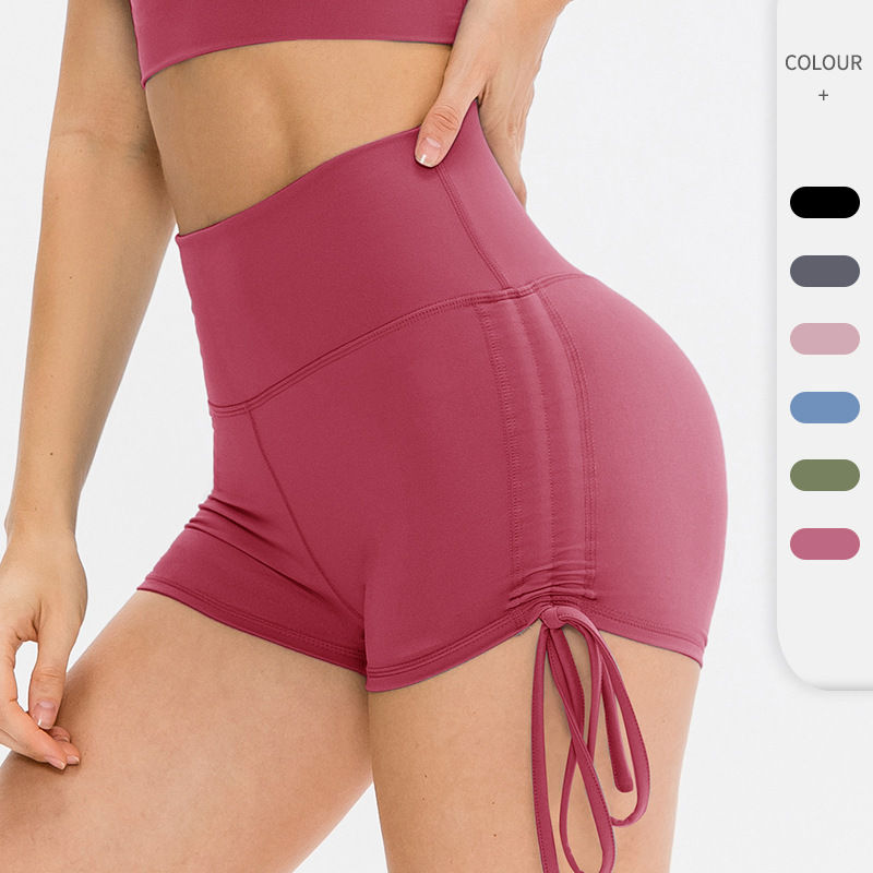 Women's drawstring yoga three-point pants tight nude hip lifting high waist fitness pants running training sports shorts 12426 Women's drawstring yoga three-point pants tight nude hip lifting high waist fitness pants running training sports shorts 12426