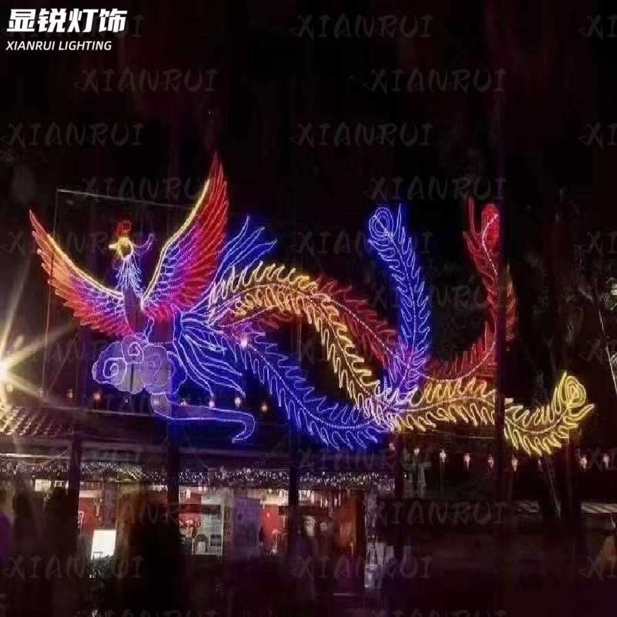 彩色凤凰拍照打卡灯光节 LED孔雀开屏图案造型灯公园工程布景亮化