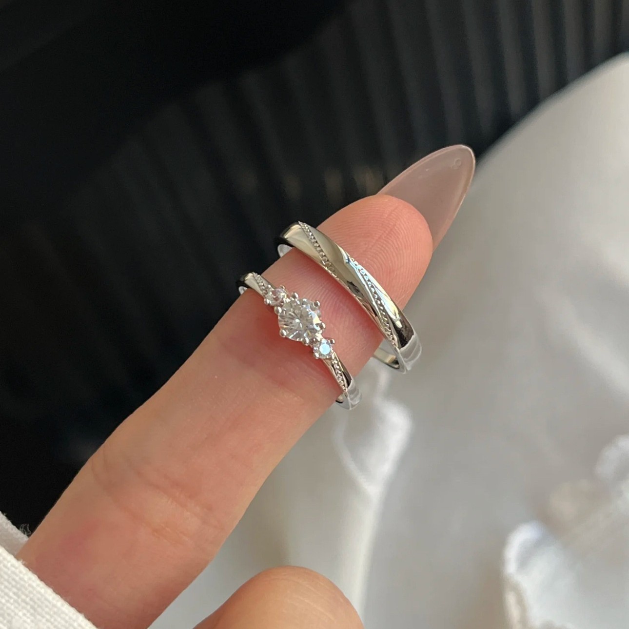 Love at First Sight Ring for Men and Women, Japanese and Korean Niche Fresh Open Ring, Fashionable and Simple Diamond-Encrusted Couple Ring