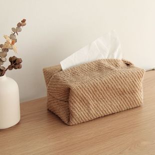 Japanese Cotton and Linen Fabric Tissue Box Simple B&B Concave Shape Tissue Box Unprinted Style Storage Bag Creative Home