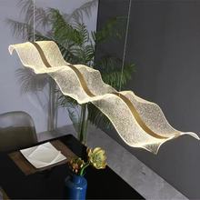 现代简约餐厅吊灯吧台办公室酒店前台 长条波浪飘带亚克力LED吊灯