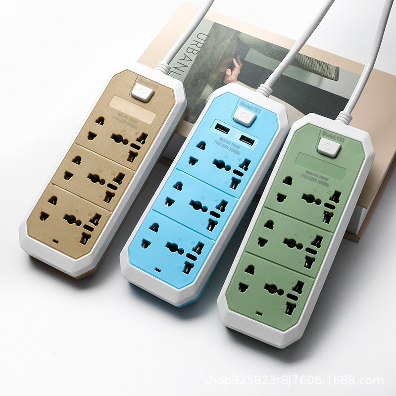 253 # 3 botón 2USB puerto de teléfono móvil de 5 metros placa de cable de arrastre Myanmar redondo enchufe POWER SOCKET