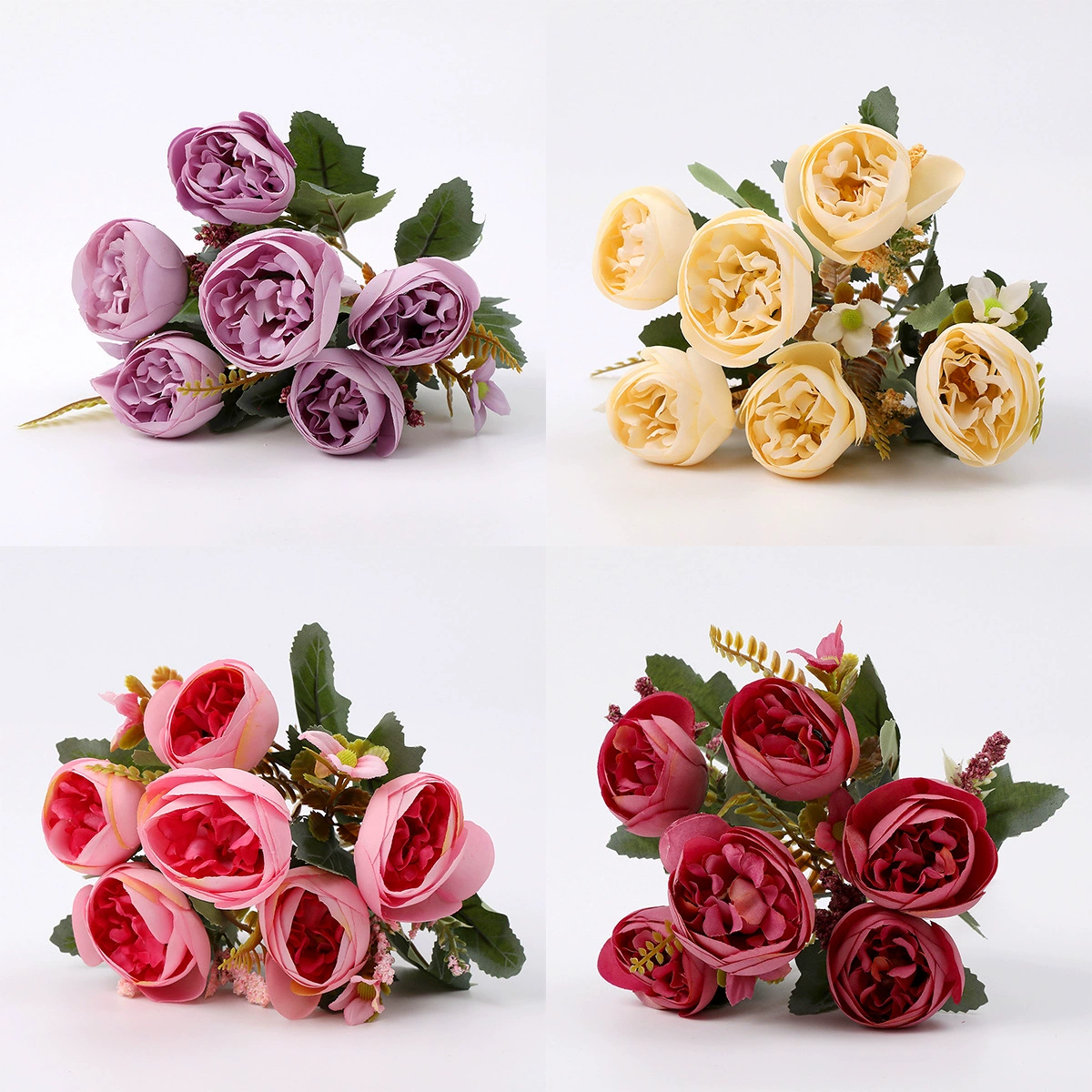 European-style living room artificial flowers fake flower bouquet 6-fork tea buds home decoration TV cabinet bedroom bedside floral ornaments