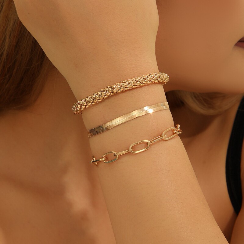 Wish new anklet fashion personality fashion Cuban chain snake chain popcorn chain 3 piece bracelet suit