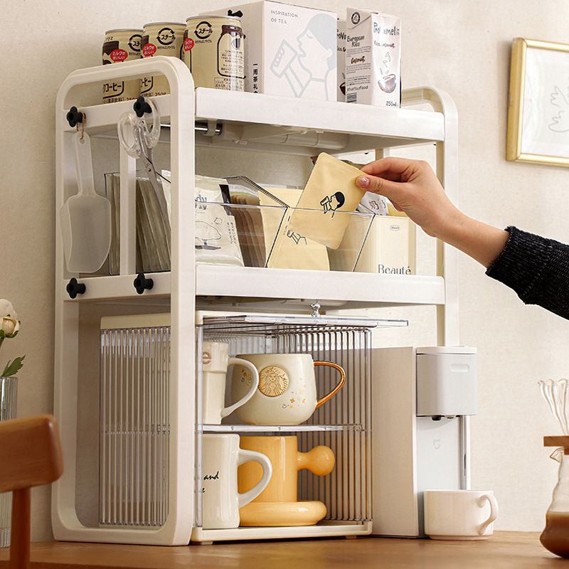 Desktop elevated storage rack office pantry coffee capsule desk kitchen microwave condiment storage rack